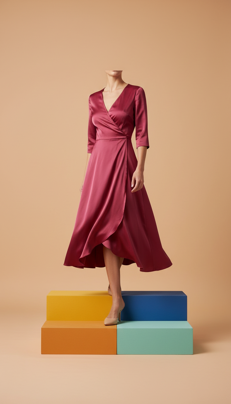 Electric Rose satin wrap dress