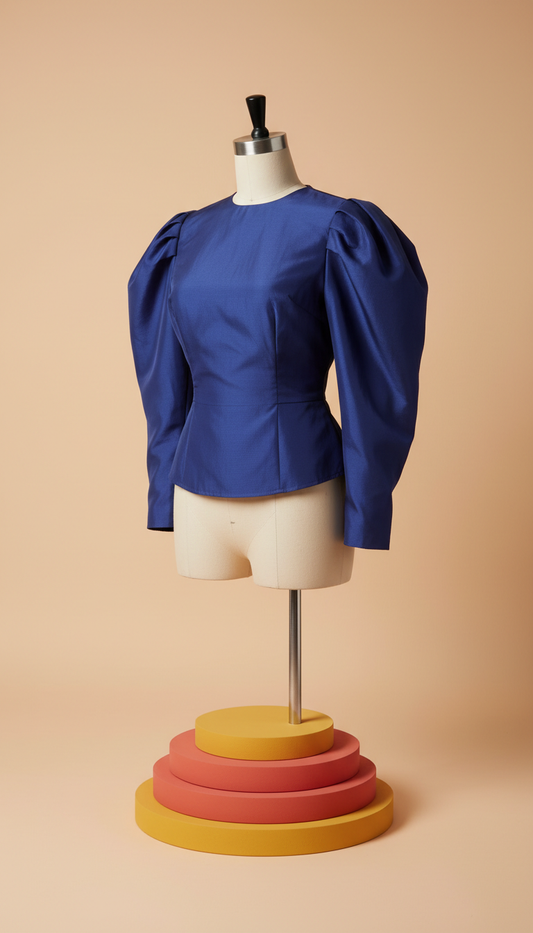 Urban Sapphire sculptural sleeve blouse